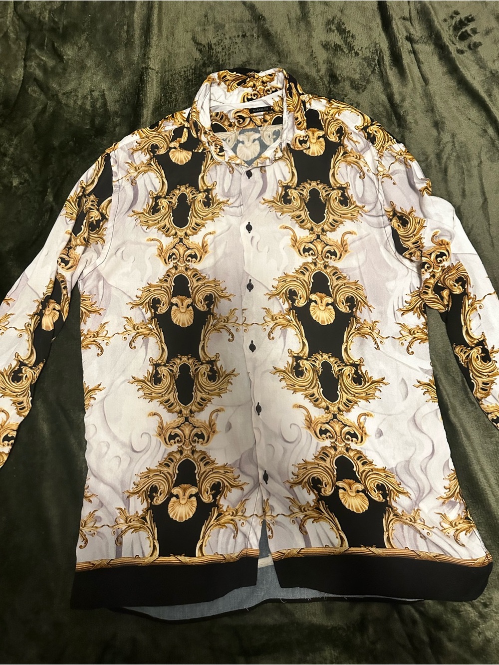 ZARA Relaxed Fit Baroque Gold/WhiteBlack Print Button Up Shirt M 🏆